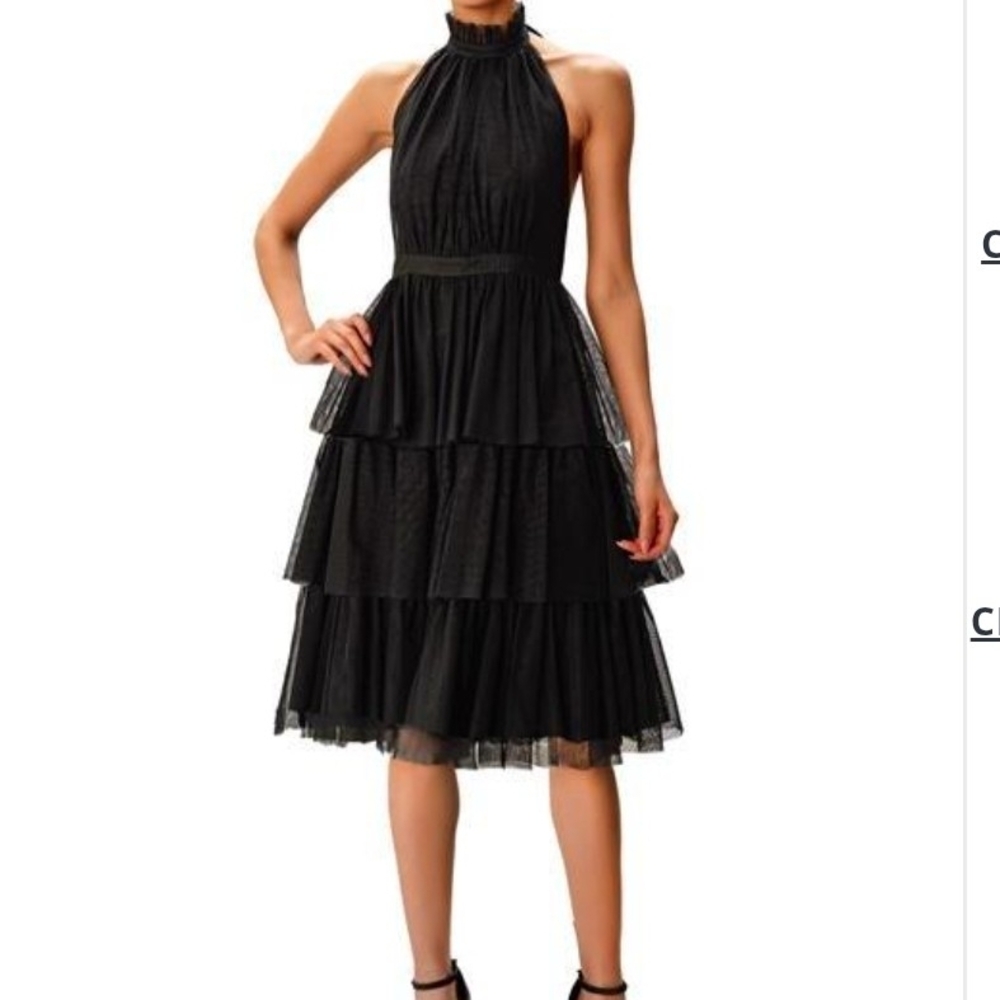 eShakti Black Halter Tiered Midi Dress